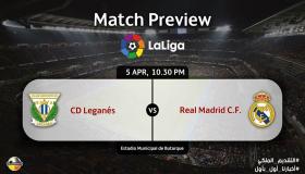موعد مباراة ريال مدريد وليغانيس ليوم الأربعاء الموافق 5/4/2017