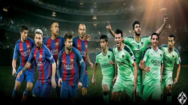 بطل الدوري الأسباني برشلونة يقابل لاعبين فريق الاهلي السعودي ضمن مباراة ودية